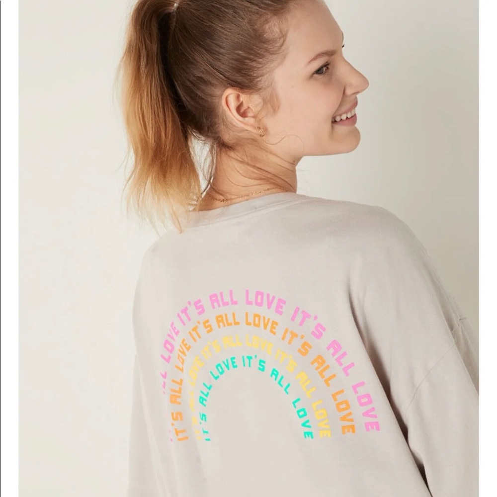 VS PINK Rainbow Love All Pride Campus Tee NWOT